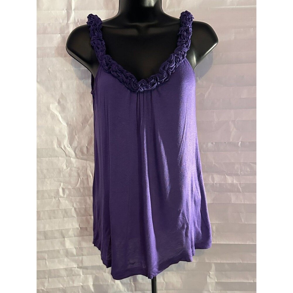Olivia Moon Purple Tank Top Floral Embellishment Size Small